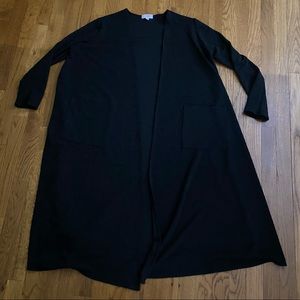 Lularoe Sarah Duster Cardigan Solid Black with floral embroidery - Medium